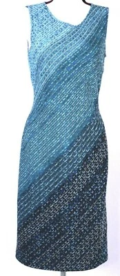 Nuevo con etiquetas Vestido para mujer St John tejido tweed azul azulado negro blanco talla 14 Foto 1 de 4