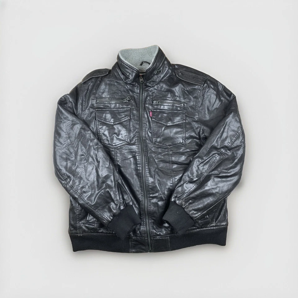 Levi's Vintage Cuero Cazadora Vaquera Talla L Gris Oscuro Negro Moto Hombre - Imagen 1 de 4