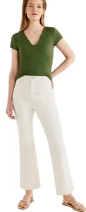 Scoop Women's White Super High Rise Trouser Flare Patch Pocket Twill Jeans Sz 6 - Picture 1 of 6