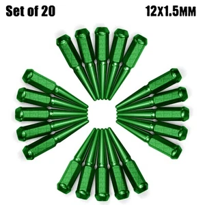 Set of 20 GREEN Spike Lug Nuts 12x1.5 fit Dodge Neon Ford Focus Explorer 5GR2 - Picture 1 of 10