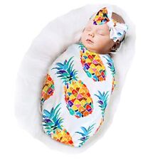Newborn Baby Receiving Blanket and Headband Set, Soft Baby Swaddle