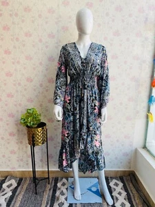 Bohemian Women's Silk Blend Floral Print Long Dress Beach Party Boho Maxi Dress - Picture 1 of 10
