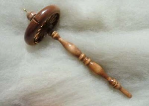 Top Whorl Drop Spindle with Cherry Finish, 3.5" Spoked Whorl with Notch for Yarn - Picture 1 of 11