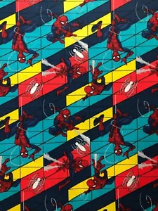 1 Yard Marvel Comic Spiderman Swing Cotton Fabric BTY - Picture 1 of 3