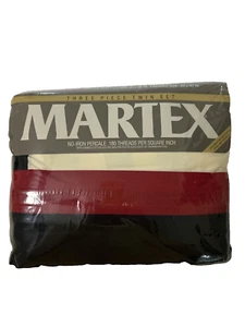 Vtg NEW Martex Trio Neutral 2 Pc Twin Fitted & Flat Bed Sheets Black Red Tan - Picture 1 of 13