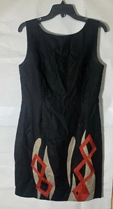Andrea Jovine 100% Linen Embroider Detail Sleeveless Dress Size 8 Black Zip Back - Picture 1 of 7
