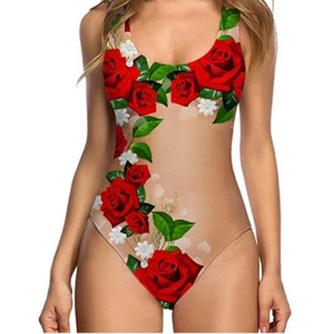 Secret Pouch Women's One Piece Swimsuit Roses print - Picture 1 of 3