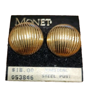 Pendientes perforados vintage MONET dorado cúpula redonda. NUEVO Foto 1 de 4