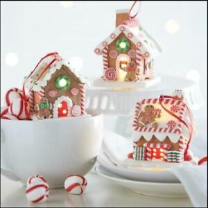 RAZ Imports Set of 3 Gingerbread House LED Light Christmas Ornaments Decoration
