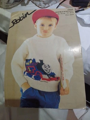 THOMAS THE TANK SWEATER ~ 22" / 30" ~ ROBIN DK KNITTING PATTERN 15029 - Image 1 of 2