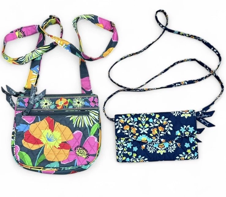 Lote de 2 Vera Bradley Bolso Bandolera Bolso sin asas Cartera Floral Rosa Púrpura Azul Bolsos Foto 1 de 4