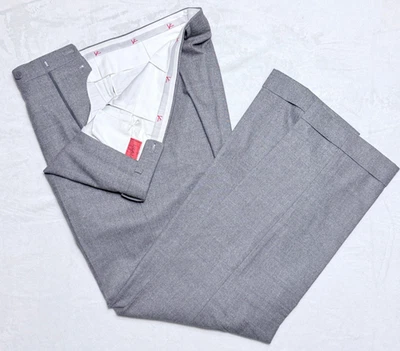 Isaia Napoli Trousers Mens 36W 33 Flannel Grey Stretch Flat Front Cuffed Italy - Image 1 of 4