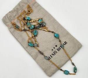 ALEXIS BITTAR VERGOLDETE LANGE KETTE HALSKETTE KÜNSTLICHER TÜRKIS & KRISTALLE 62" - Bild 1 von 8