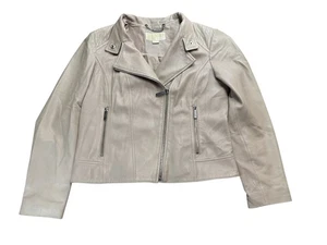Michael Kors Leather Moto Jacket Pale Pink 100% Leather Cotton Lining PL - Picture 1 of 17