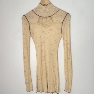 Free People High Neck Lace Fitted Ribbed Tunic Neutral Boho Size Medium E106 - Bild 1 von 18