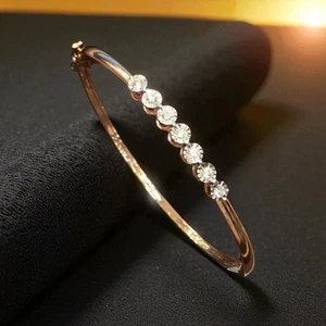 Dazzling 0.27 Cts Round Brilliant Cut Diamonds Statement Bracelet 14K Rose Gold - Picture 1 of 13
