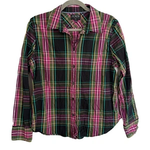 J.Crew rosa grün kariertes Hemd Knopfleiste Langarm schmal Karriere Freizeit Gr. 14 - Bild 1 von 5