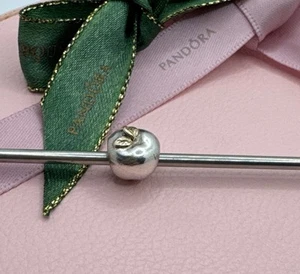 Pandora Silver 14k Gold Two Tone Apple With Leaf Fruit Charm #791026 Authentic - Picture 1 of 10