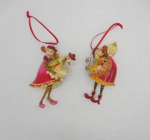 2 Whimisical Christmas Ornaments 12 Days of Christmas Girls Hen Geese - Picture 1 of 10