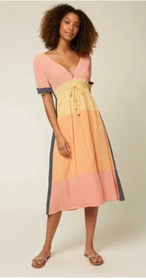 O'Neill Midi платье женщин цвет блок Phaedra коротким рукавом ярусный плавать курорт L - Изображение 1 из 4