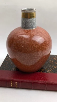 Vintage Royal Copenhagen Thorkild Olsen Crackle Glaze Orange Vase 212 3582 - Image 1 of 4
