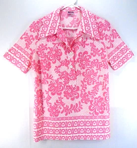 Vintage 1970s Pykettes PInk White Poly Knit Shirt Top Blouse Wide Collar MD - Picture 1 of 4