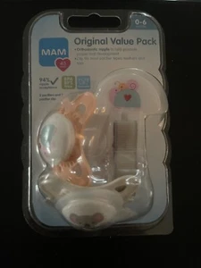 MAM 2 Pacifiers 1 Clip Original Value Pack Skin Soft Ortho Nipple 0-6 Months - Picture 1 of 2