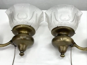 REWIRED Pair Antique Vtg B&H Wall Sconces Arts Crafts Deco Brass Glass 1910 1920 - Picture 1 of 24