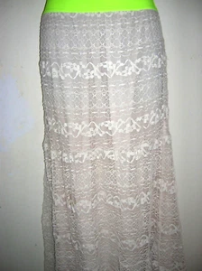 NEW WOMEN WHITE LACE LONG SKIRT M sz 100% Cotton, Beige Lining-Polyester - Picture 1 of 3