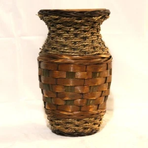 VASE UMWICKELT STEINZEUG/TON RATTAN BAMBUS SEIL GEFLECHT 10,5" HOCH BRAUN EUC - ANGEBOT - Bild 1 von 2