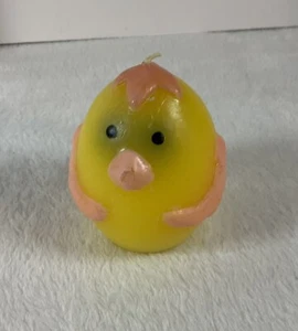 Vintage Baby Chick Duck Shaped Candle 3.25" Yellow Pink 1 Wick Easter Decor - Picture 1 of 7