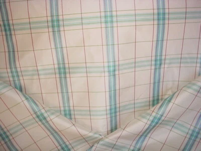 2-1/8Y GP & J Baker J0550 Clifton Check Sky Cream Silk Plaid Upholstery Fabric - Image 1 of 3