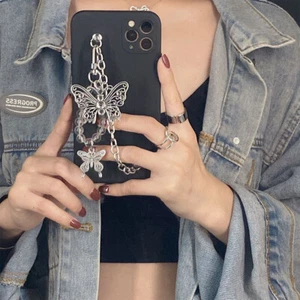 Luxury Wrist Iron chain butterfly Chain Hanging Cell Phones case Strap - Picture 1 of 5