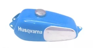 SUITABLE FOR HUSQVARNA 1974 CR 250 WR 250 MAG REPRO BLUE CHROME STEEL TANK & CAP - Picture 1 of 4
