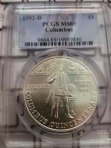 1992-D $1 Columbus PCGS MS 69-- 90% Silver -SEE STORE WW2 MEDALS -PCGS COINS - Picture 1 of 9