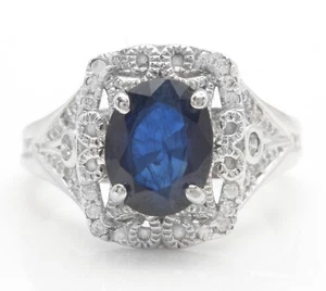 1.70 Ct Natural Blue Sapphire and Diamonds in 14K Solid White Gold Women Ring - Picture 1 of 6