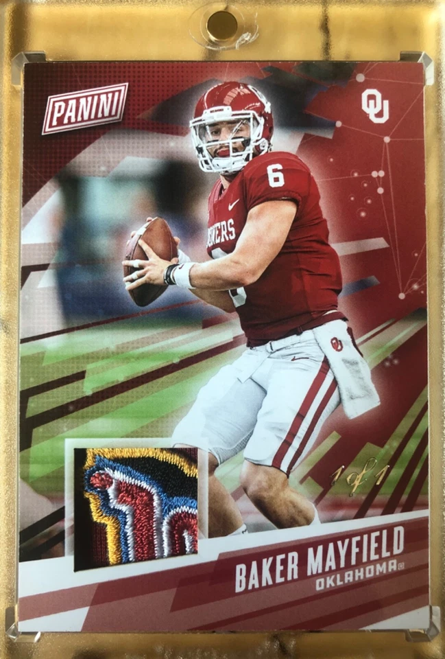 BAKER MAYFIELD 2019 PANINI FATHERS DAY 5 COLOR PATCH  1 OF 1  - TRUE 1/1 Sooners - Image 1 of 4