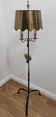 FORTUNY VINTAGE HOLLYWOOD REGENCY BRASS & WROUGHT IRON FLOOR LAMP, c. 1960's - Image 1 of 4
