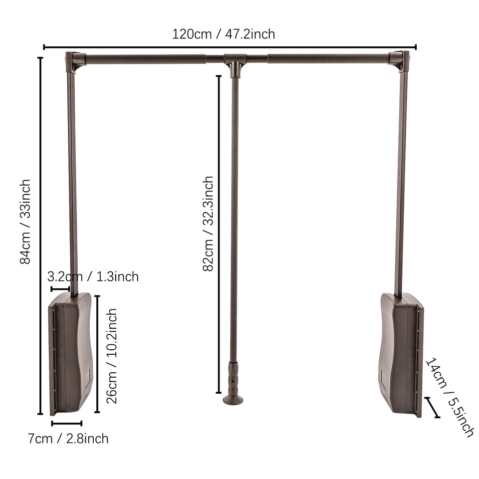 35-47" Barra de armario ajustable montada en armario simple tirar hacia abajo percha de ropa Foto 1 de 4