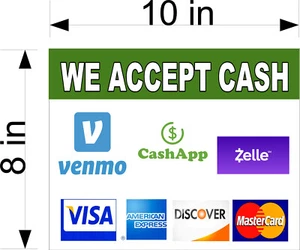 Calcomanía de vinilo de 8"" x 10"" ACEPTAMOS VENMO CASH APLICACIÓN ZELLE VISA AMEX MC PAGOS - Imagen 1 de 1