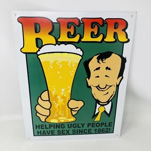 Humorous Framed Metal Beer Sign 16" x 12" - EUC Beer..Helping Ugly People.., - Picture 1 of 8