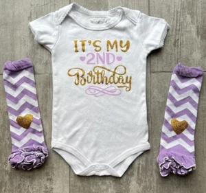 Baby Girl 2nd Birthday Outfit Set Bodysuit & Leggings Party Cute Boutique 2T - Picture 1 of 7