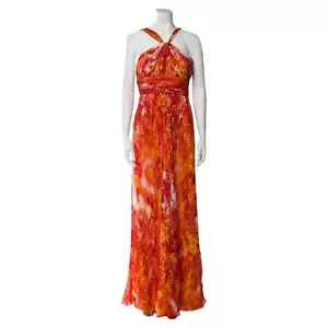Maxi Vestido de Noche Formal de Seda AIDAN MATTOX Metálico Naranja Halter Cuello 4 - Imagen 1 de 11