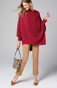 J Jill asymmetrischer Strick Poncho rot Pullover Gr. S-L versiegelt Neu mit Etikett - Bild 1 von 1