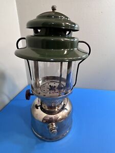 Vintage 1965 Coleman 236 Lantern Nickel & Green With Red  Rising Sun Globe