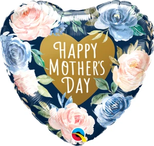 18" Happy Mother's Day Pink & Blue Roses Foil Balloon - Qualatex - Picture 1 of 1