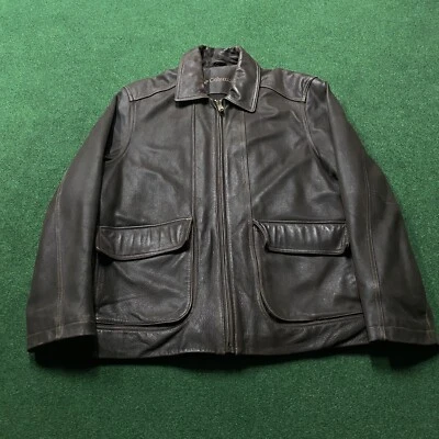 Chaqueta de cuero pesado Columbia vintage para hombre XL marrón 90S Y2K abrigo con cremallera Foto 1 de 4