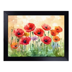 Poppy Flower Illustrated Lap Tray Cushioned Padded TV Dinner Food Laptop Desk - Picture 1 of 4