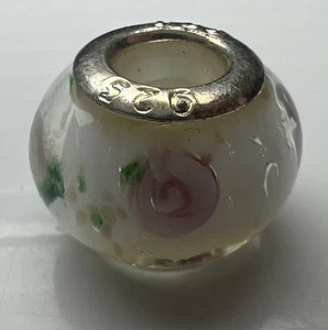 925 Sterling Silber Murano Glas Perle European Lampwork Dia Gold Rosa Rose - Bild 1 von 9