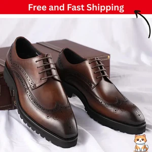 Thick Sole Premium Brogue Shoes] Men's Premium Brogue Shoes - Handcrafted, Breat - Picture 1 of 5